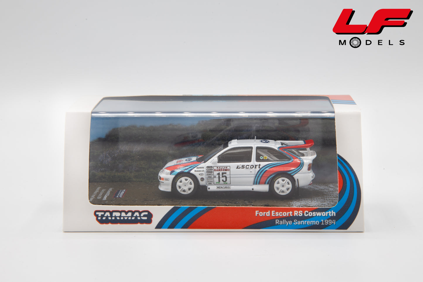 modellino ford escort rs cosworth rally sanremo tarmac 1:64 T64-081-94RS15 vista scatola