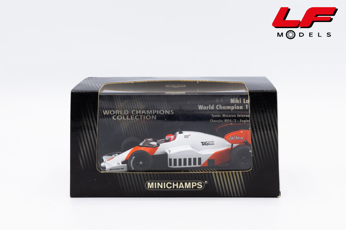 modellino mclaren mp4/2 world champion niki lauda minichamps 1:43 vista teca