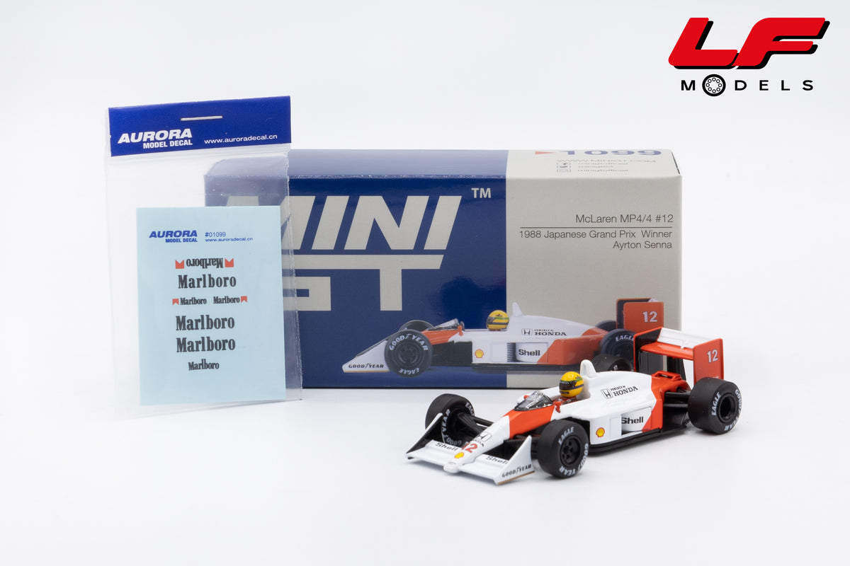 modellino mclaren mp4/4 senna japan gp win mini gt 1:64 MGT01099 vista decal