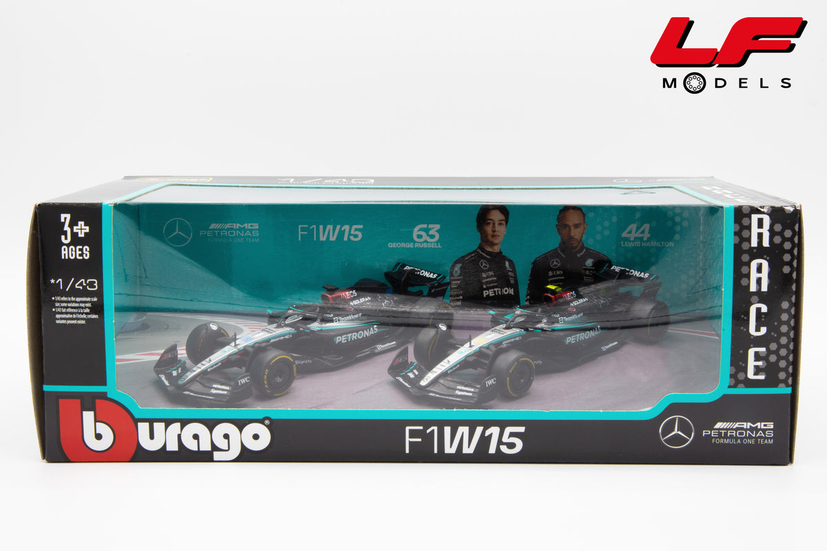 modellino mercedes fw15 set burago 1:43 18-38201-SET vista scatola