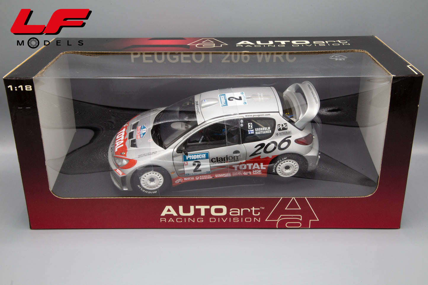 modellino peugeot 206 rally autoart 1:18 scatola