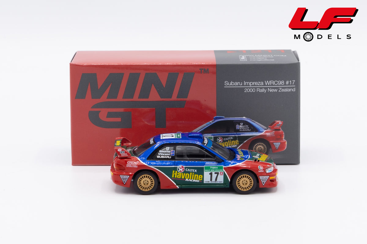 modellino subaru impreza rally new zeland mini gt 1:64 MGT01211-L vista laterale