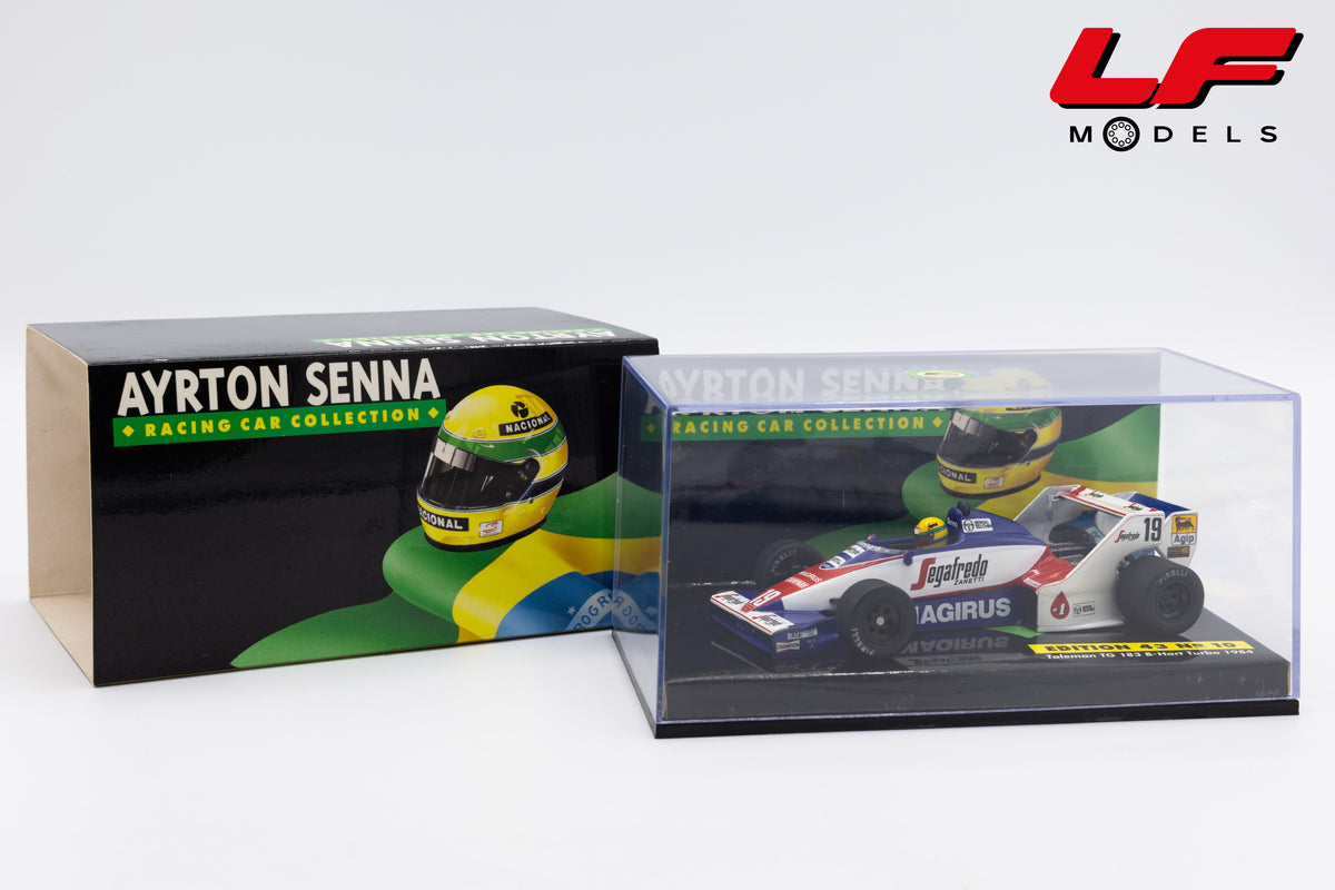 modellino toleman tg 183 b ayrton senna minichamps 1:43 vista teca
