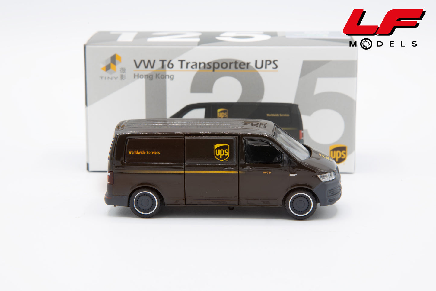 modellino volkswagen t6 transporter ups tiny 1:64 TINYATC65682 vista laterale
