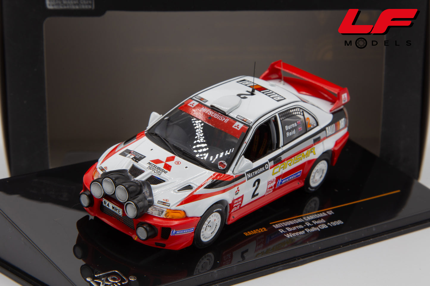 1:43 MITSUBISHI CARISMA GT NIGHT #2 WIN RALLY GREAT BRITAIN 1998 BURNS - IXO