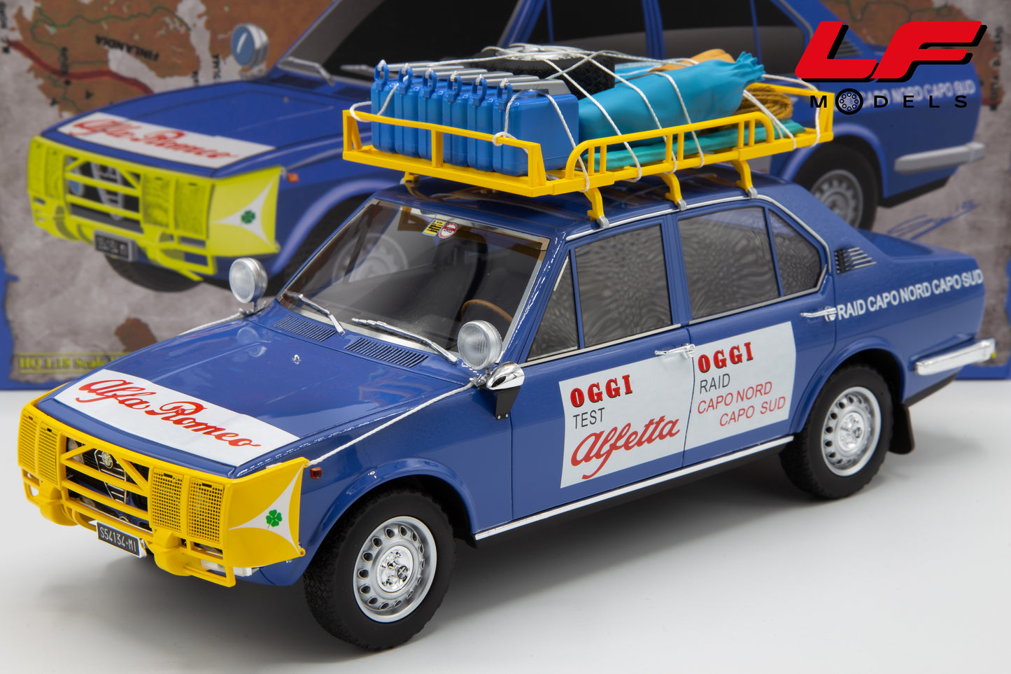 modellino alfa romeo alfetta raid capo nord capo sud laudoracing 1:18 frontale