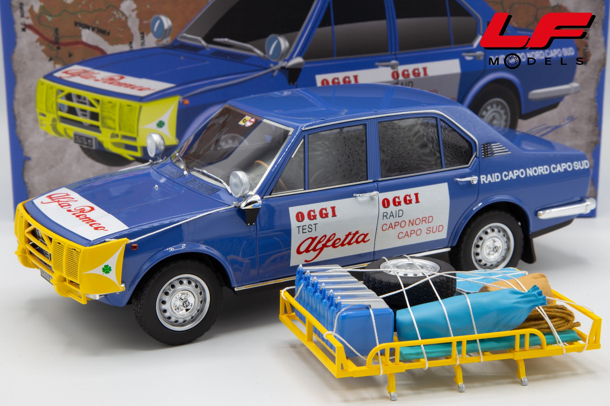 modellino alfa romeo alfetta raid capo nord capo sud laudoracing 1:18 portapacchi