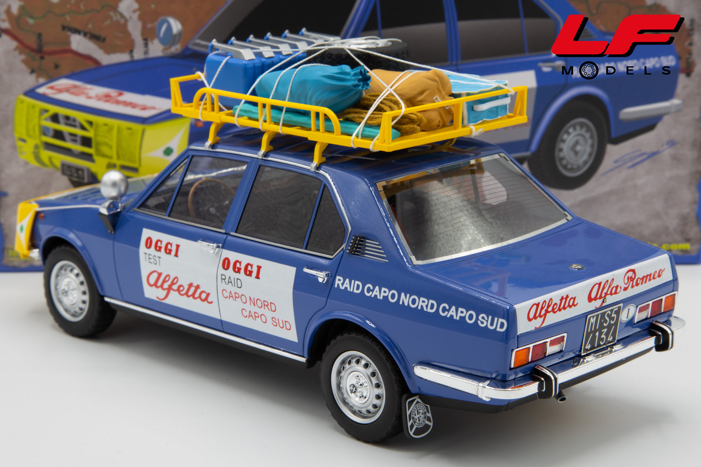 modellino alfa romeo alfetta raid capo nord capo sud laudoracing 1:18 posteriore