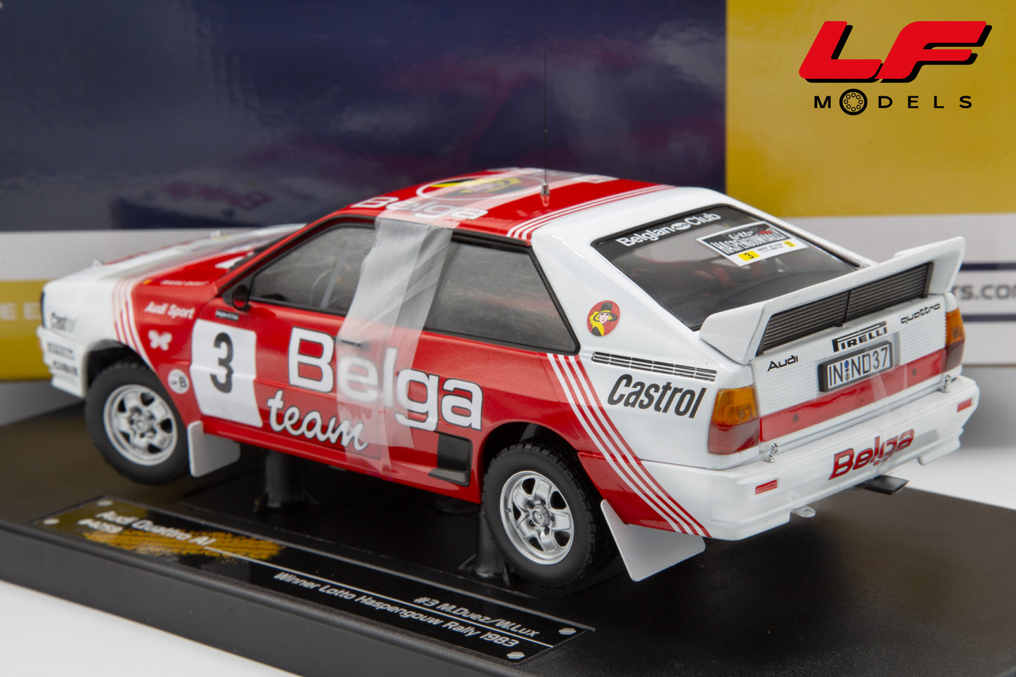modellino audi quattro a1 team belga rally sunstar 1:18 posteriore