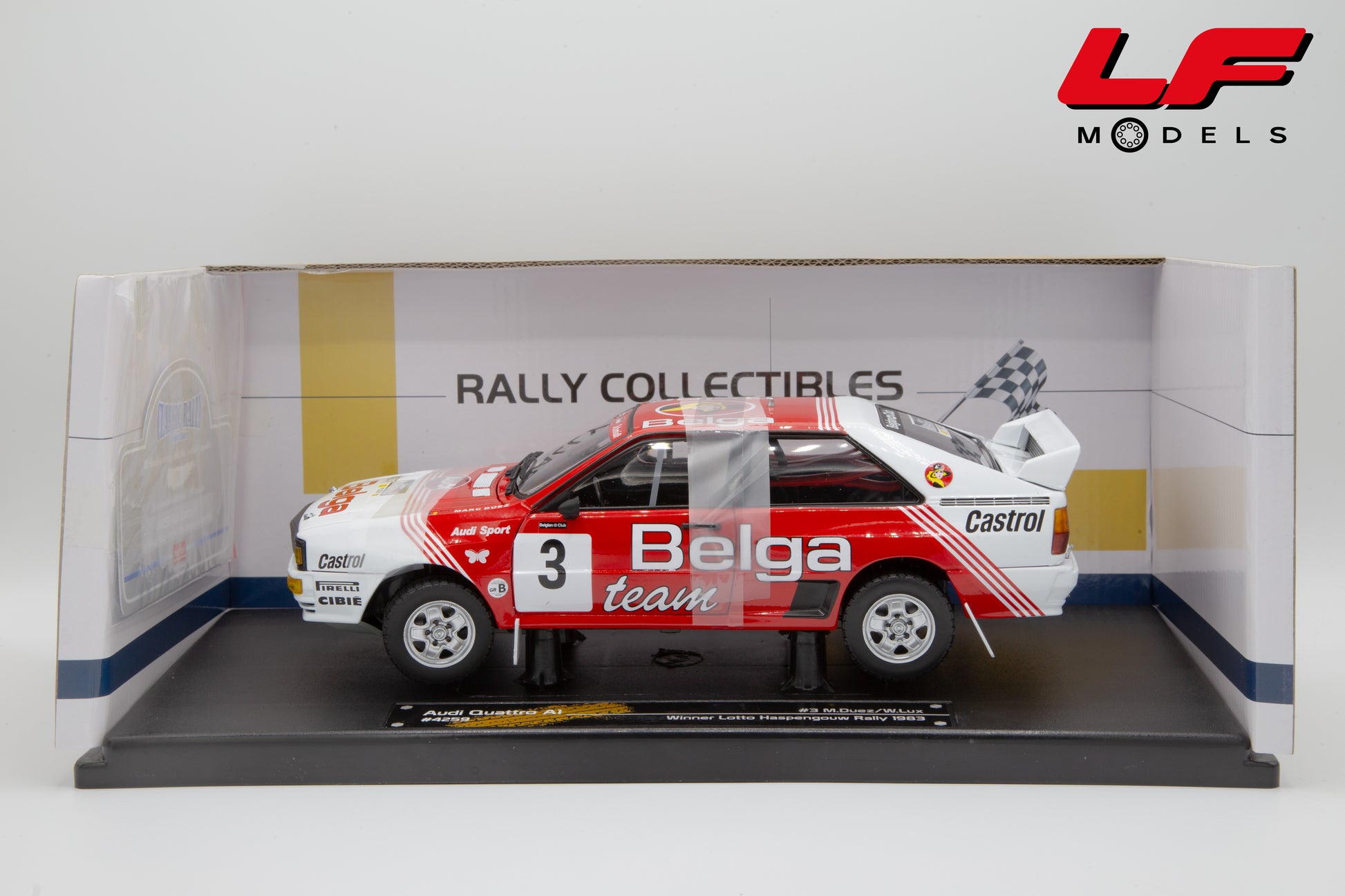 modellino audi quattro a1 team belga rally sunstar 1:18 scatola