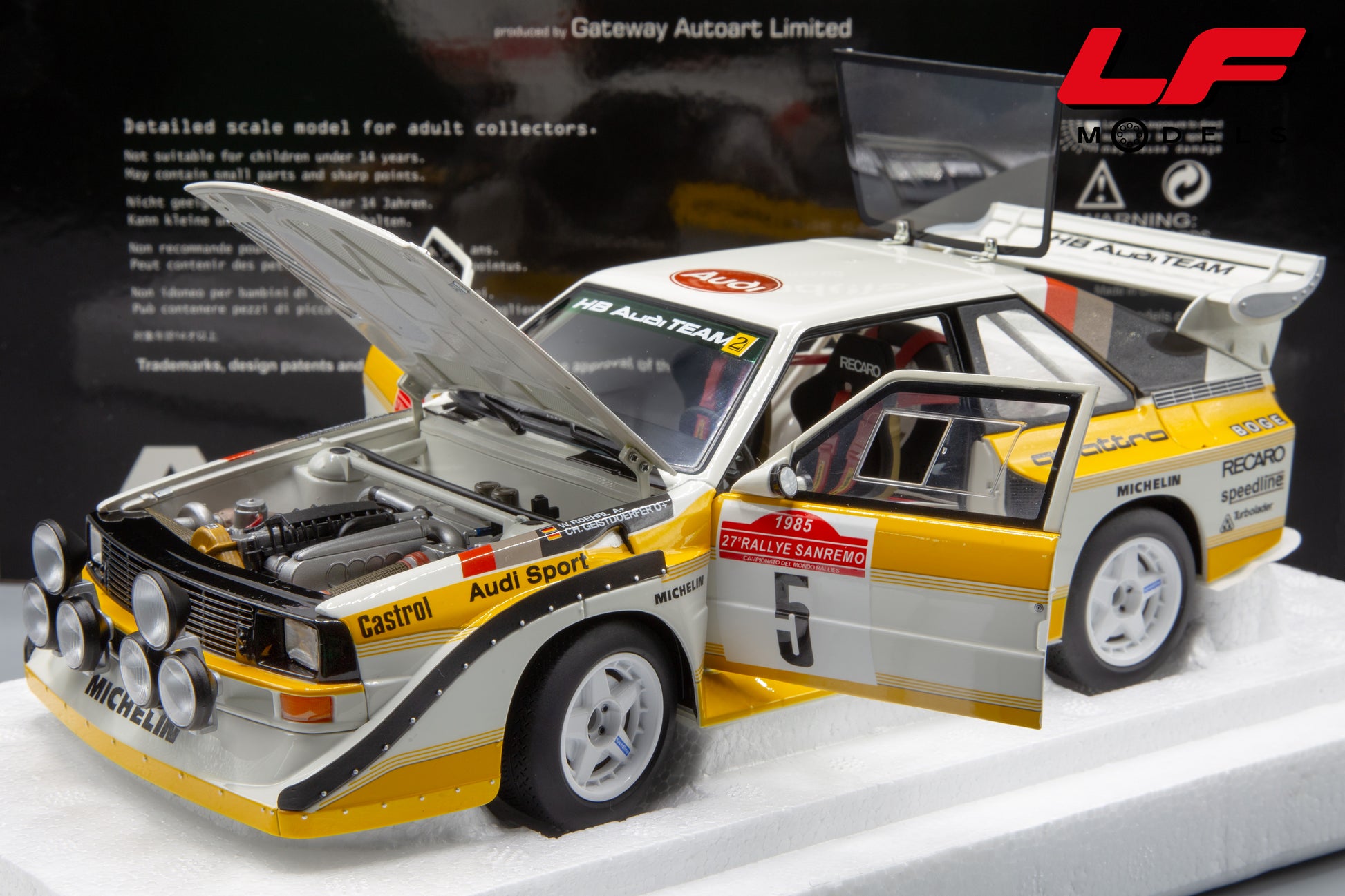 modellino audi quattro e2 s1 rally autoart 1:18 frontale aperto