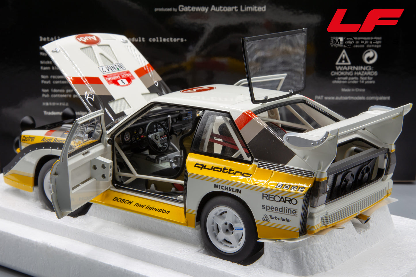 modellino audi quattro e2 s1 rally autoart 1:18 posteriore aperto