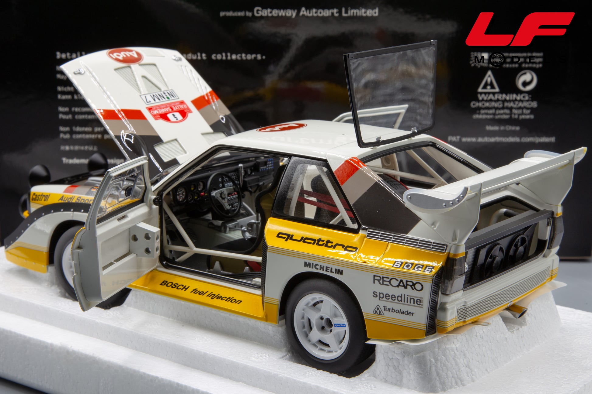 modellino audi quattro e2 s1 rally autoart 1:18 posteriore aperto
