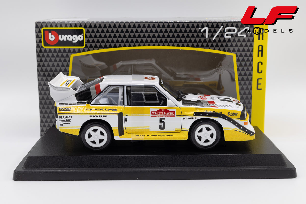 modellino audi quattro s1 rally sanremo win burago 1:24  18-28072 vista laterale