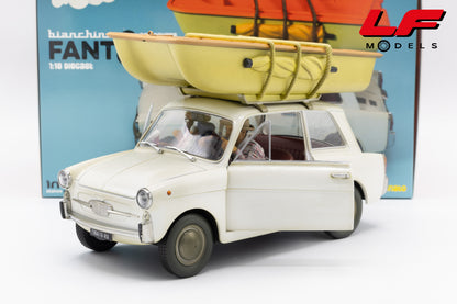 modellino autobianchi bianchina del fil fantozzi subisce ancora con fantozzi e filini con la barca clc-models 1:18 110734 vista frontale