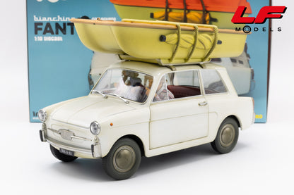modellino autobianchi bianchina del fil fantozzi subisce ancora con fantozzi e filini con la barca clc-models 1:18 110734 vista frontale