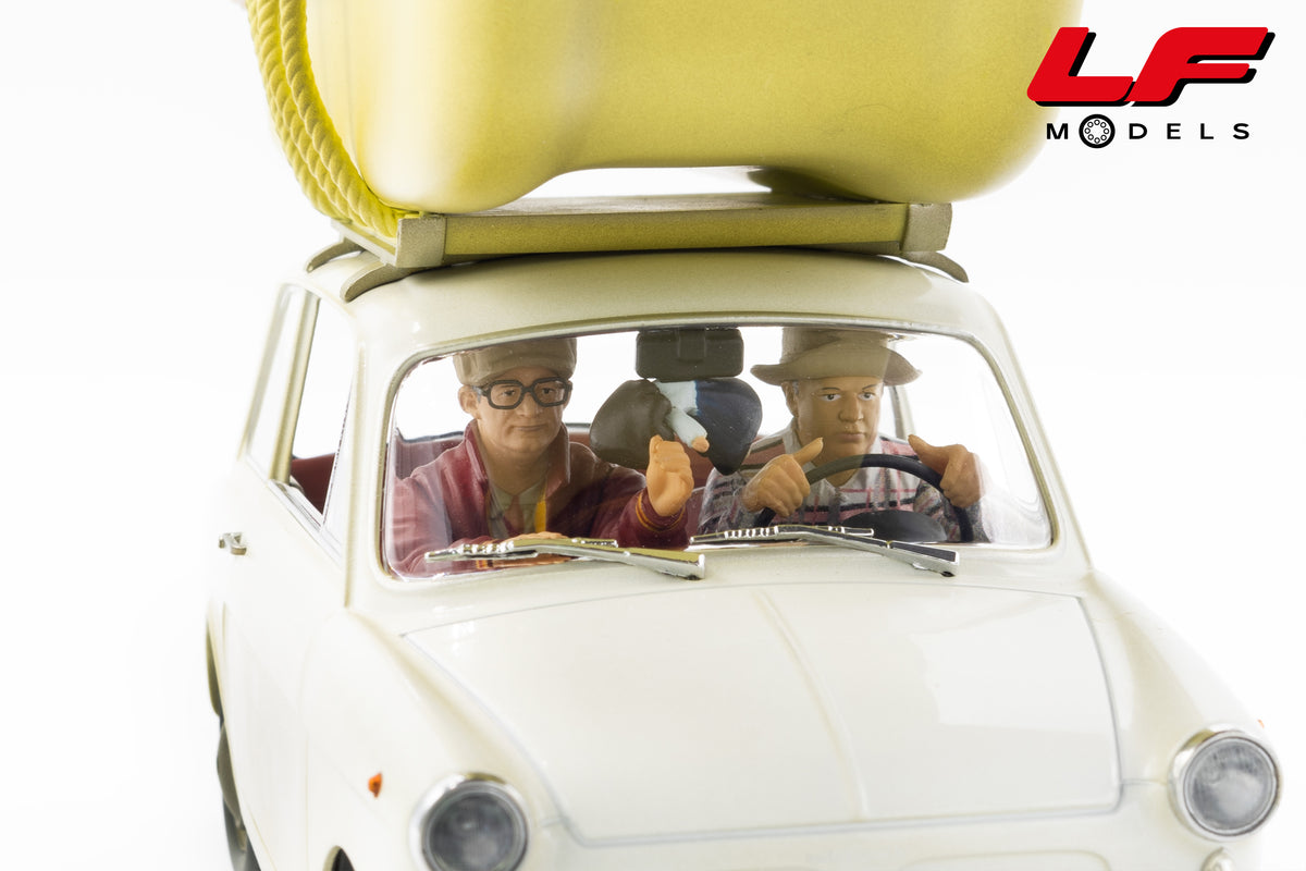 modellino autobianchi bianchina del fil fantozzi subisce ancora con fantozzi e filini con la barca clc-models 1:18 110734 vista personaggi