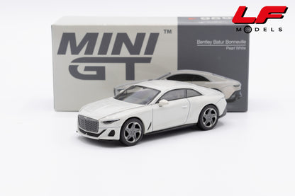 modellino bentley batur bonneville pearl white mini gt 1:64 MGT00969-L vista frontale