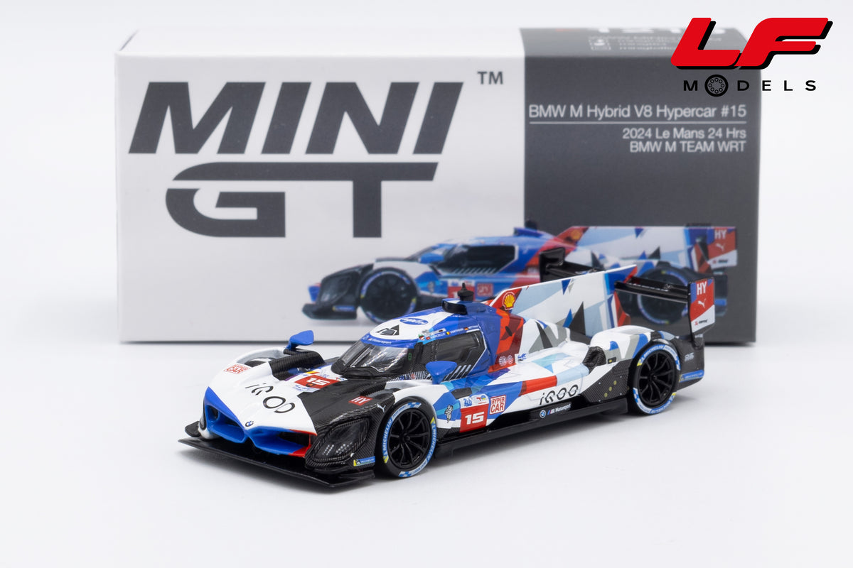 modellino bmw m hybrid v8 24h le mans 2024 mini gt 1:64 MGT01219-L vista frontale