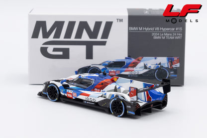modellino bmw m hybrid v8 24h le mans 2024 mini gt 1:64 MGT01219-L vista posteriore