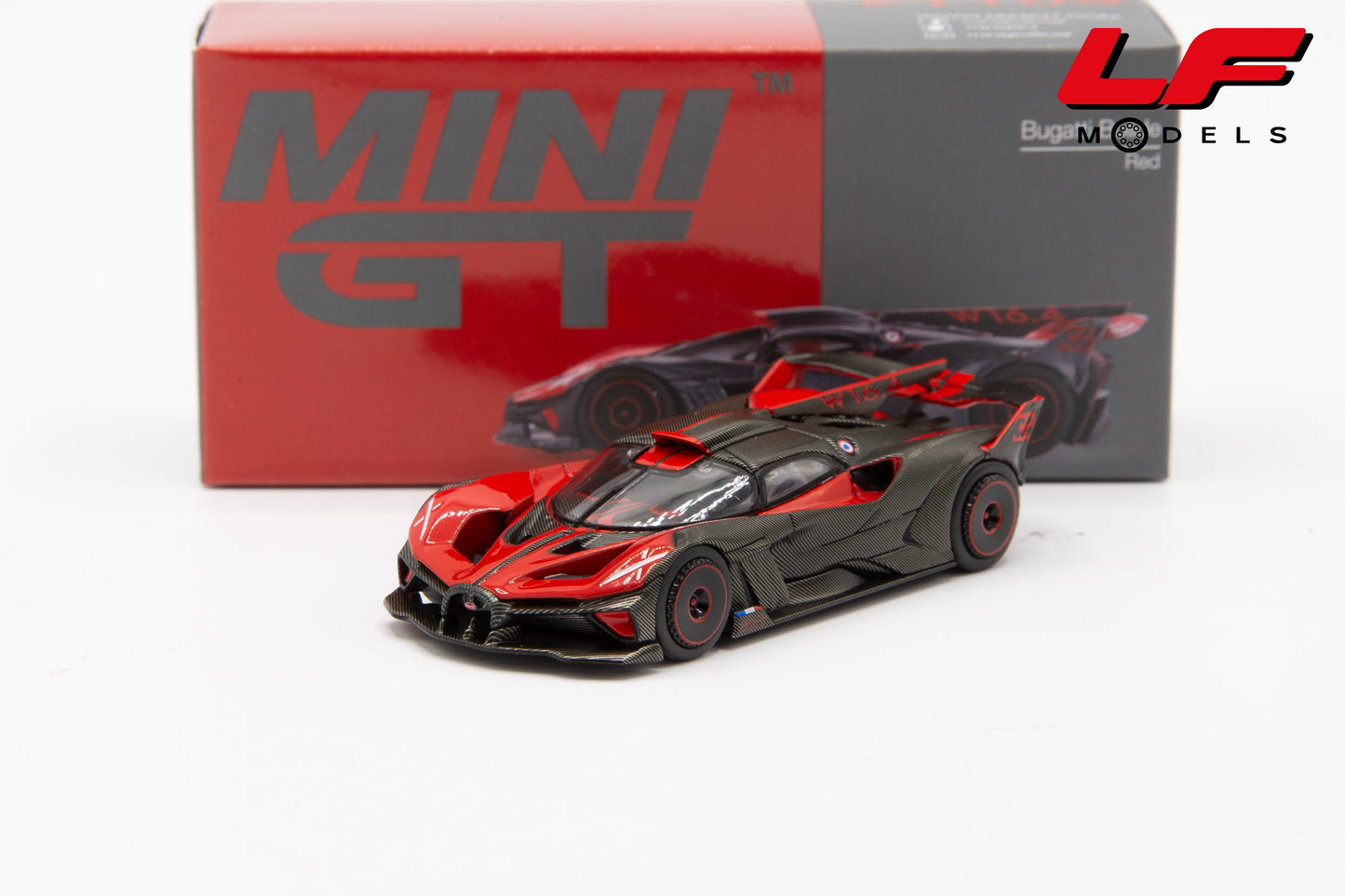 bugatti bolide rosso mini gt 1:64 MGT01105-L vista frontale