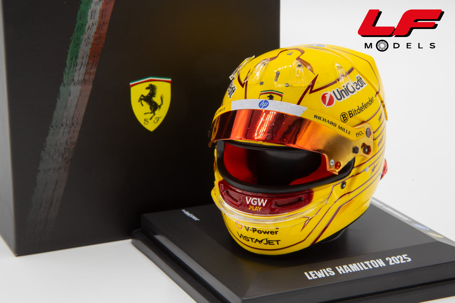modellino casco ferrari hamilton 2025 bell helmet 1:5 frontale visiera