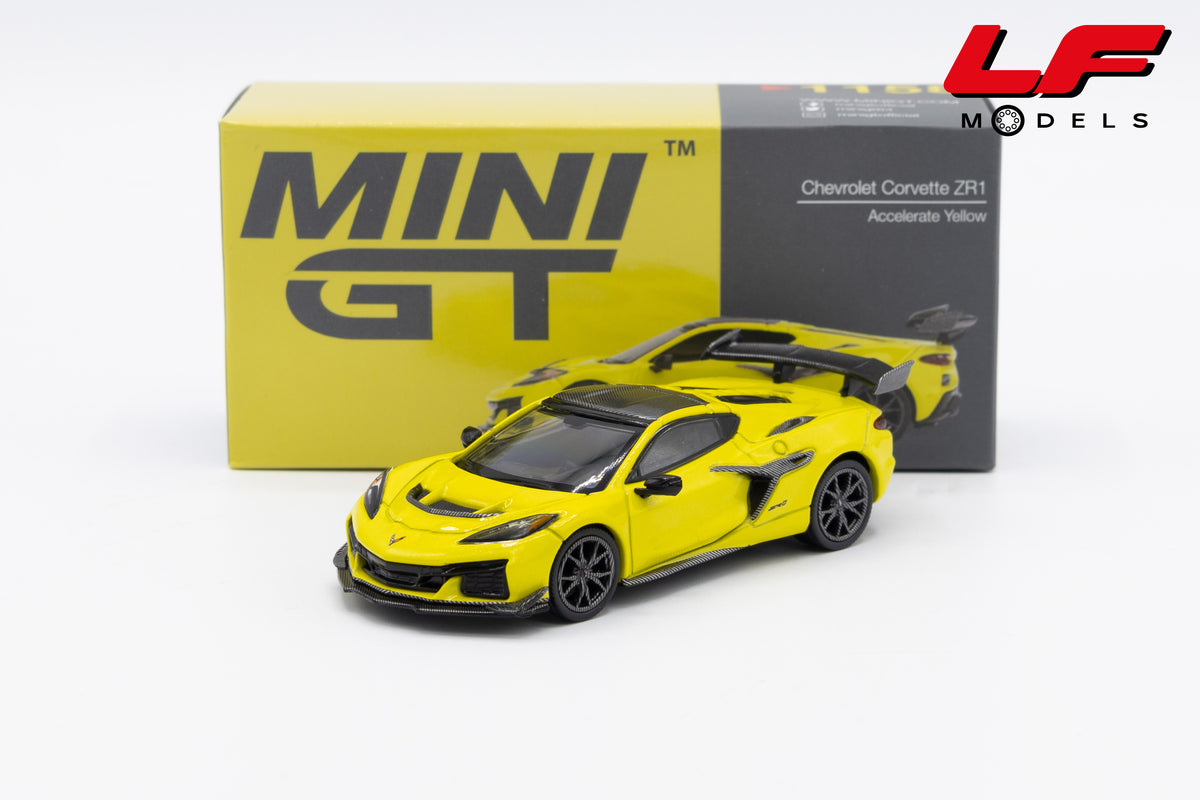 modellino chevrolet corvette c8 zr1 accelerate yellow mini gt 1:64 MGT01158-L vista frontale