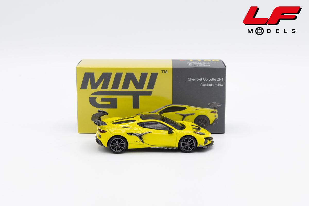 modellino chevrolet corvette c8 zr1 accelerate yellow mini gt 1:64 MGT01158-L vista laterale