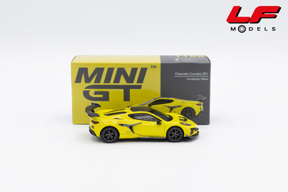 modellino chevrolet corvette c8 zr1 accelerate yellow mini gt 1:64 MGT01158-L vista laterale