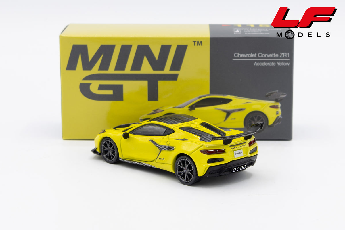 modellino chevrolet corvette c8 zr1 accelerate yellow mini gt 1:64 MGT01158-L vista posteriore