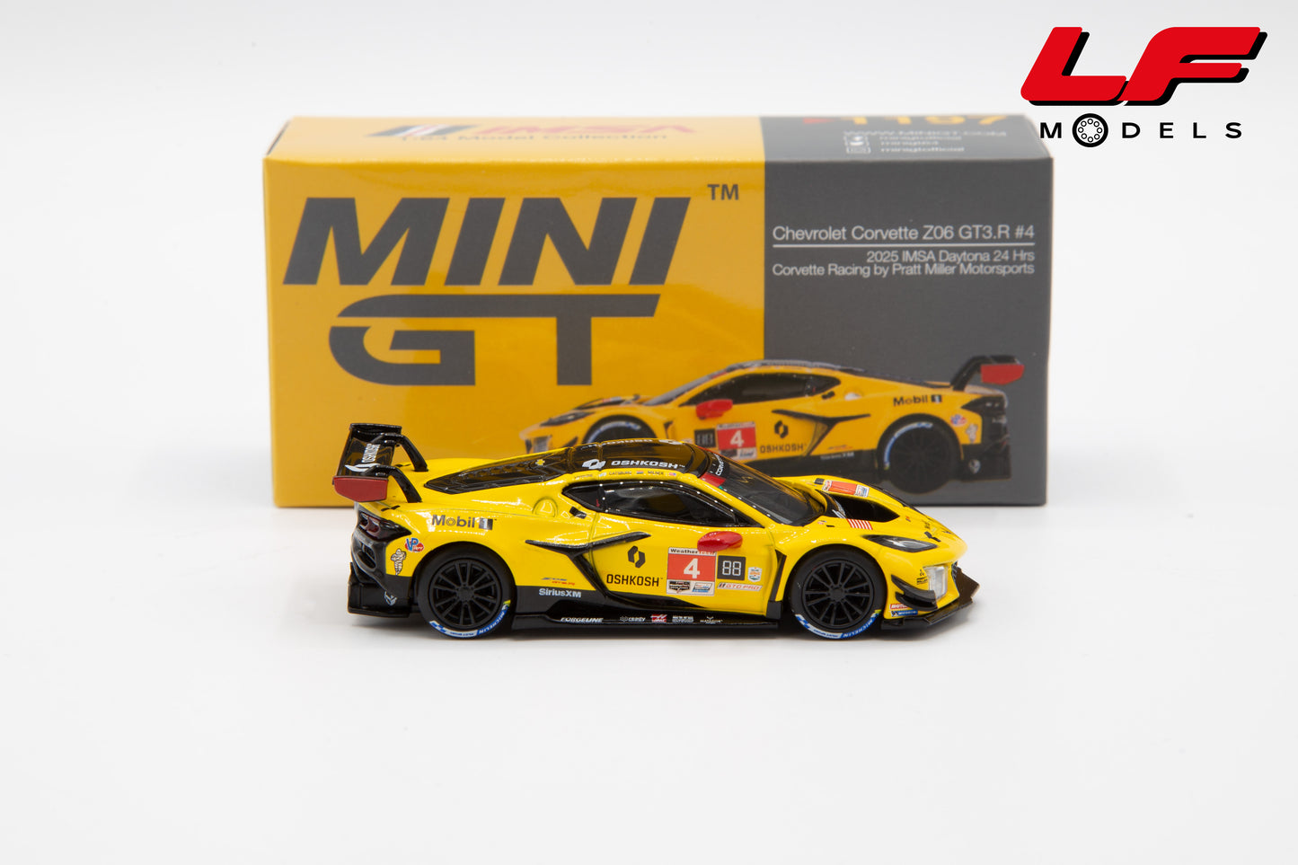 modellino chevrolet corvette z06 gt3 r imsa daytona 24hrs 2025 mini gt 1:64 MGT01197-L vista laterale