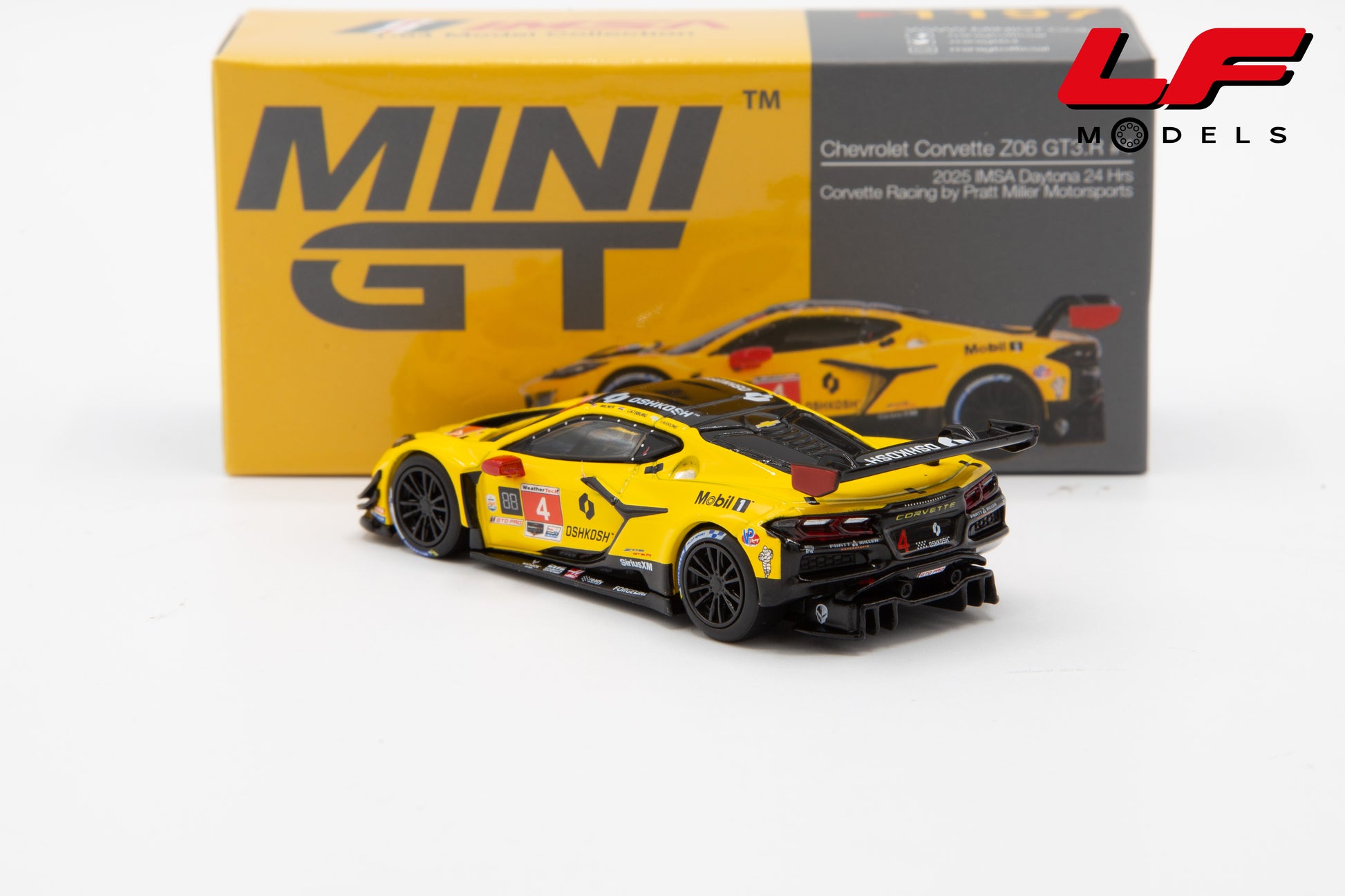 modellino chevrolet corvette z06 gt3 r imsa daytona 24hrs 2025 mini gt 1:64 MGT01197-L vista posteriore