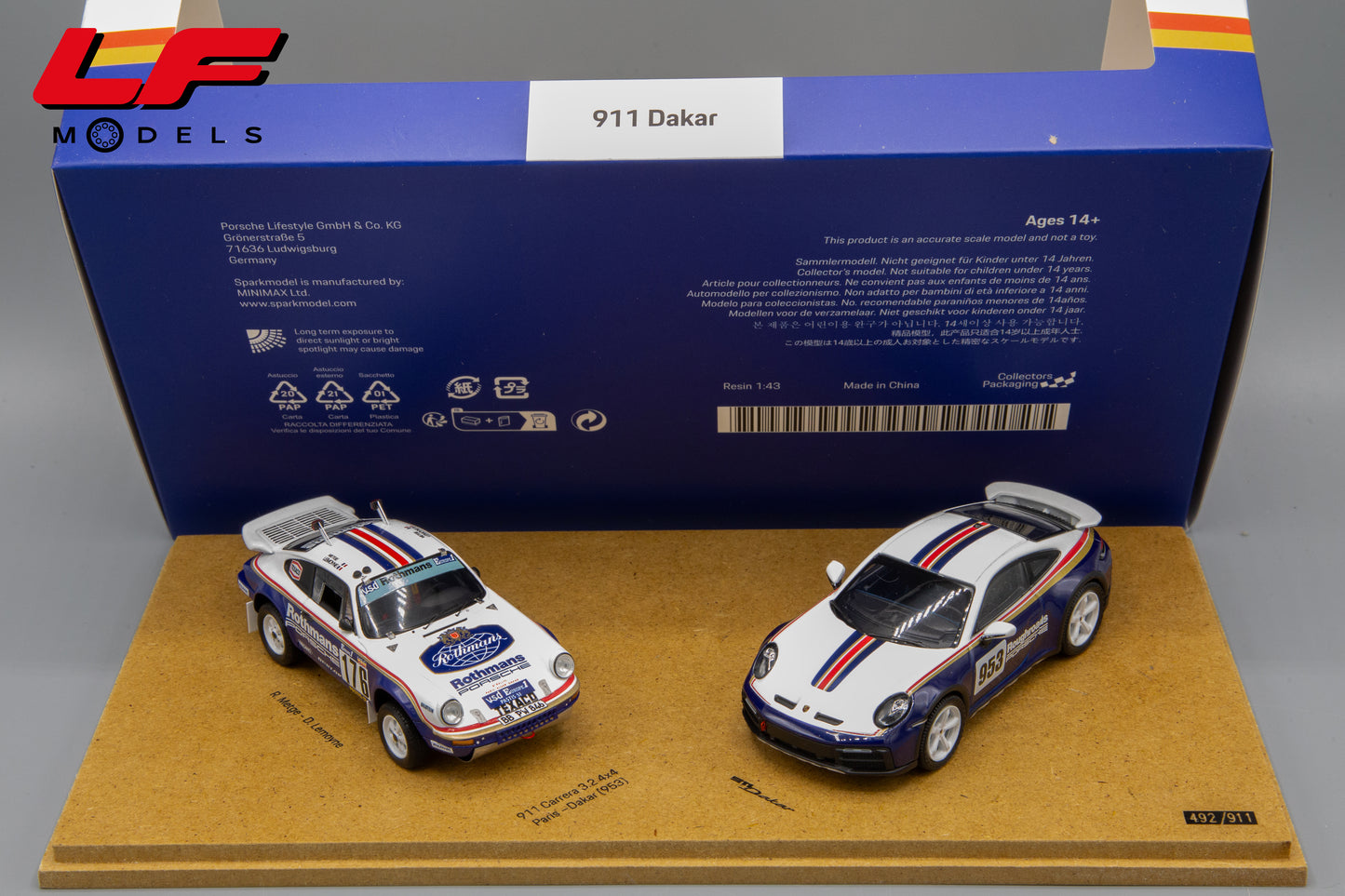 modellino porsche 911 dakar set spark 1:43 frontale alto