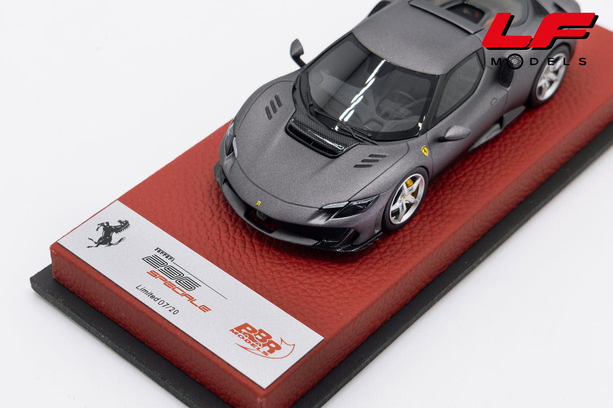 modellino ferrari 296 speciale grigio silverstone opaco bbr 1:43 BBRC323EPRE vista frontale