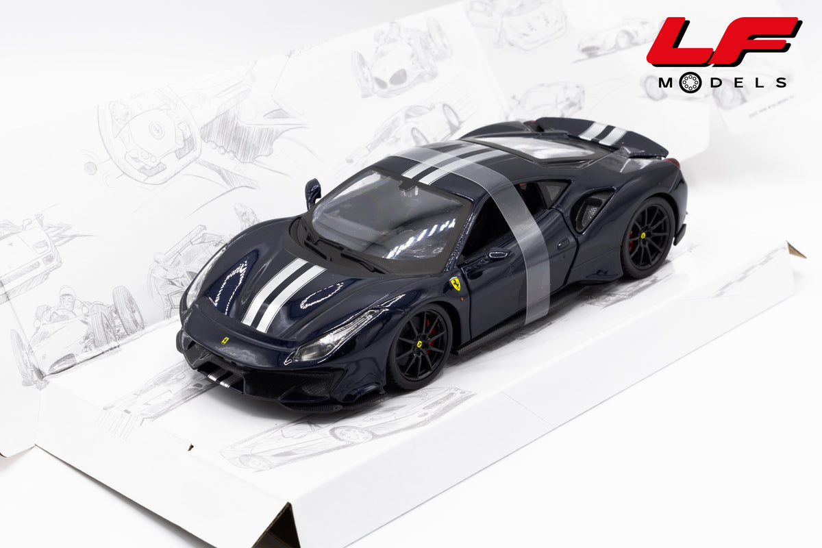 modellino ferrari 488 pista blu burago 1:24 18-26026BL vista frontale