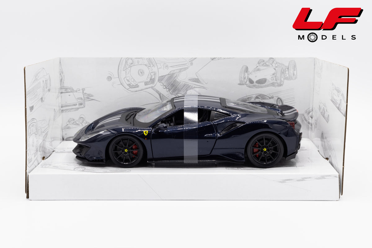 modellino ferrari 488 pista blu burago 1:24 18-26026BL vista laterale