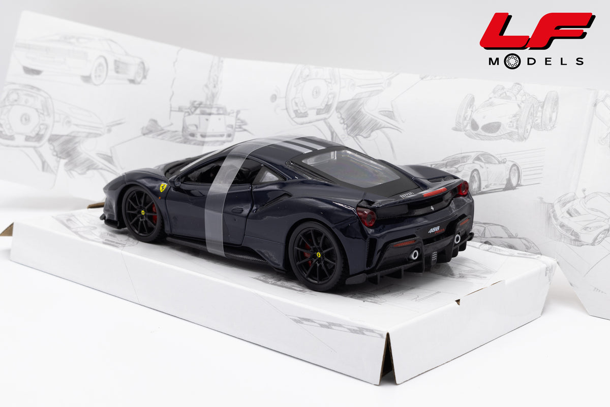 modellino ferrari 488 pista blu burago 1:24 18-26026BL vista posteriore