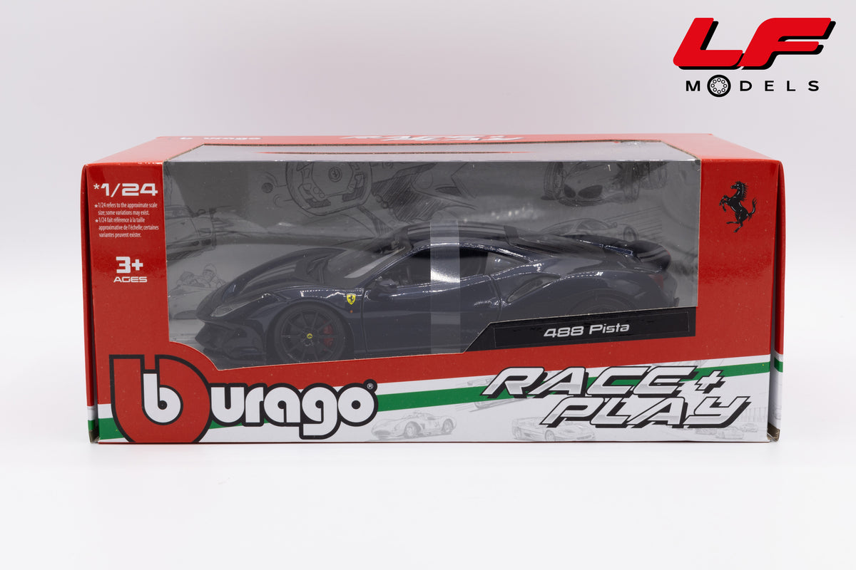 modellino ferrari 488 pista blu burago 1:24 18-26026BL vista scatola