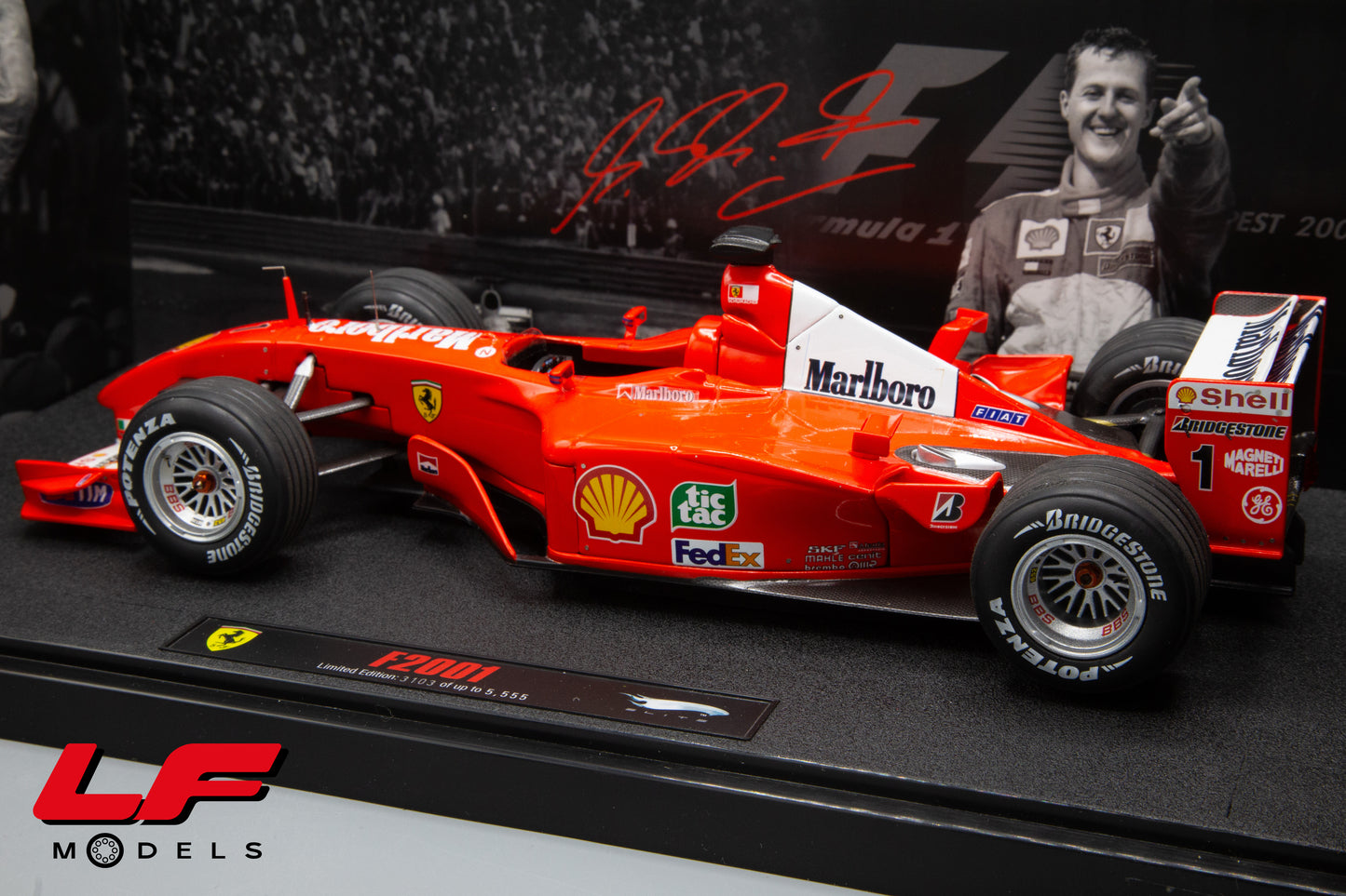 modellino ferrari f2001 schumacher hungary gp hot wheels 1:18 posteriore