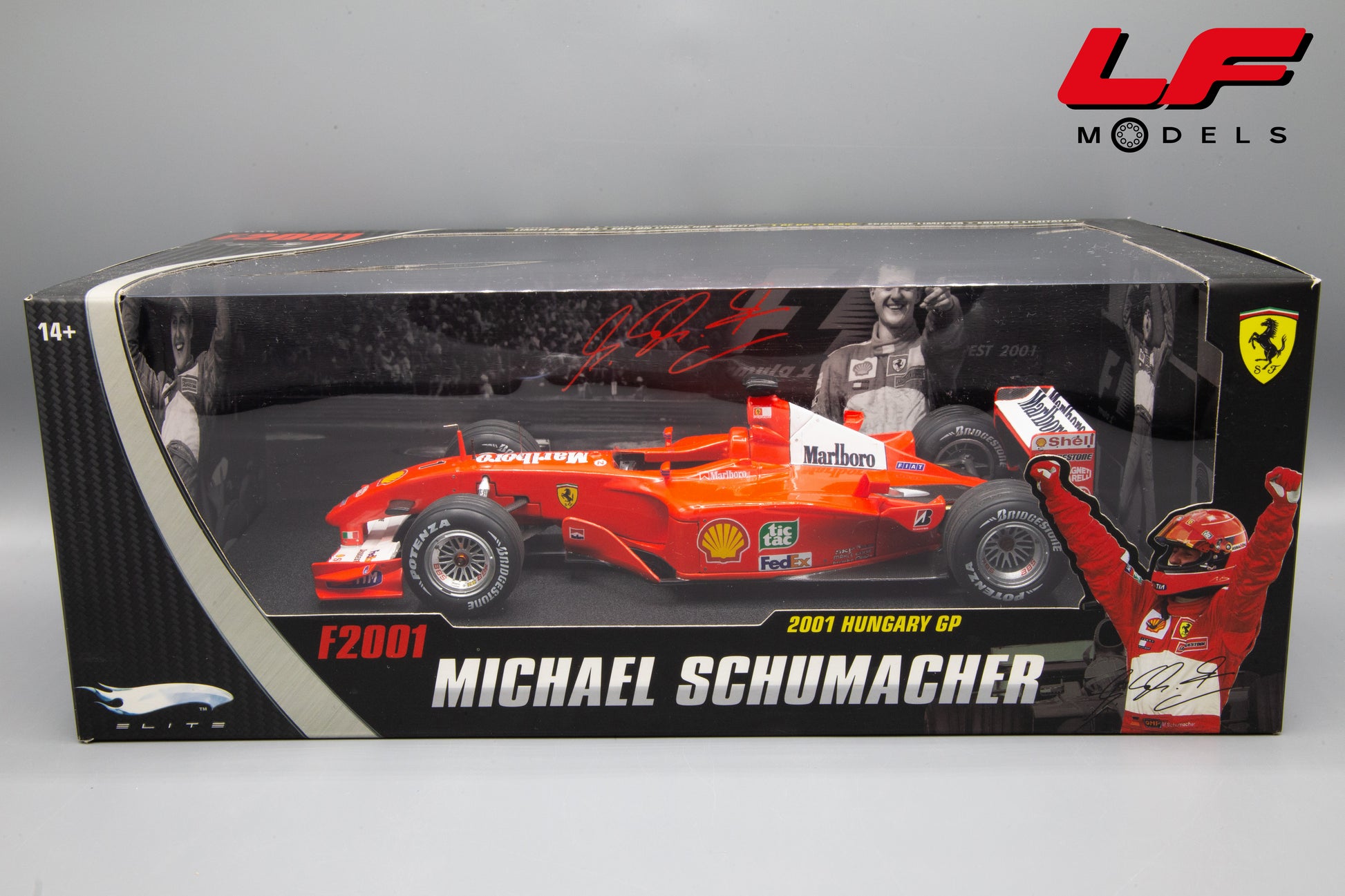 modellino ferrari f2001 schumacher hungary gp hot wheels 1:18 scatola
