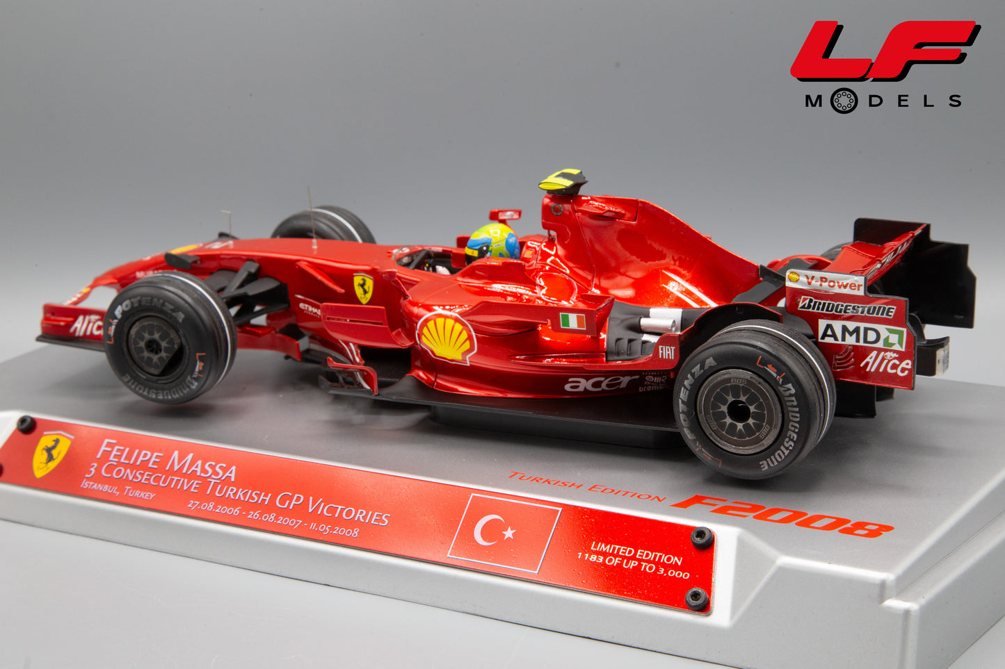 modellino ferrari f2008 f. massa 3 turkish gp victories hot wheels 1:18 posteriore