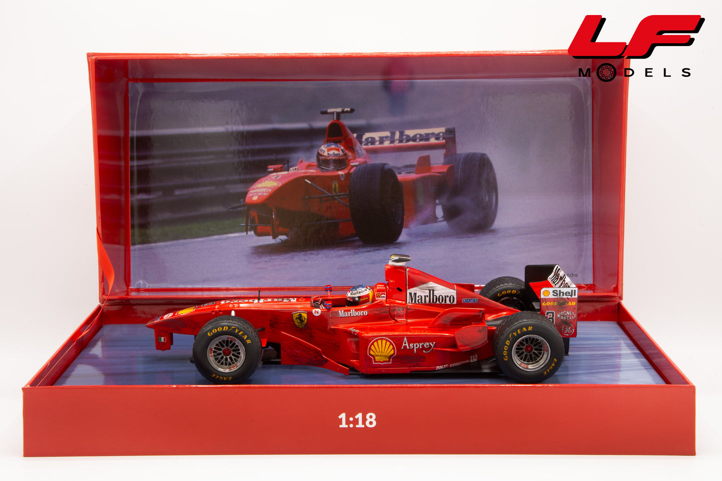 modellino ferrari f300 3 wheels schumacher crash involving werk83 1:18 W18033007 vista frontale
