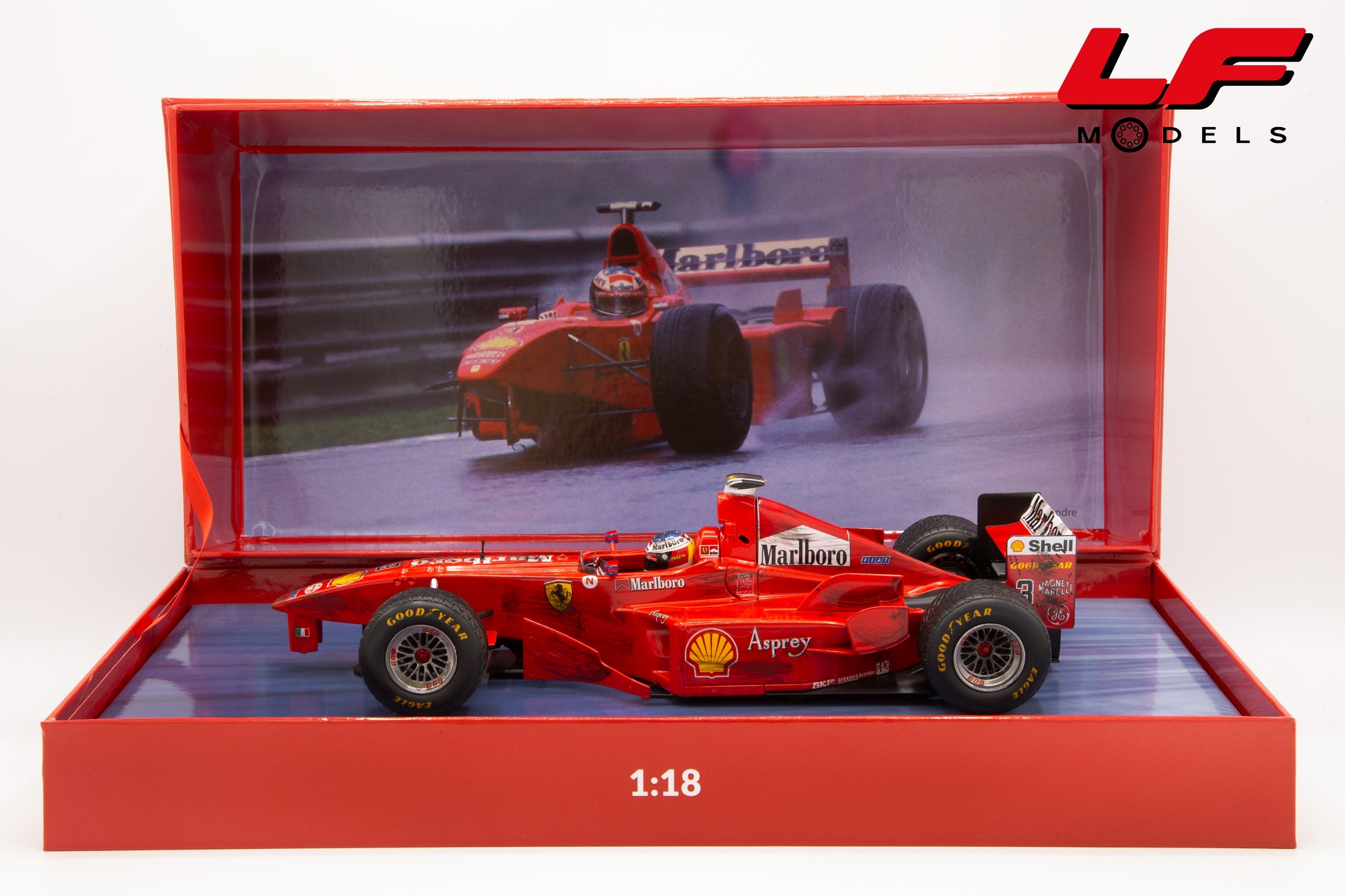 modellino ferrari f300 3 wheels schumacher crash involving werk83 1:18 W18033007 vista frontale