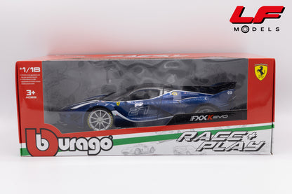 modellino ferrari fxx k evo burago 1:18  18-16012BL vista scatola