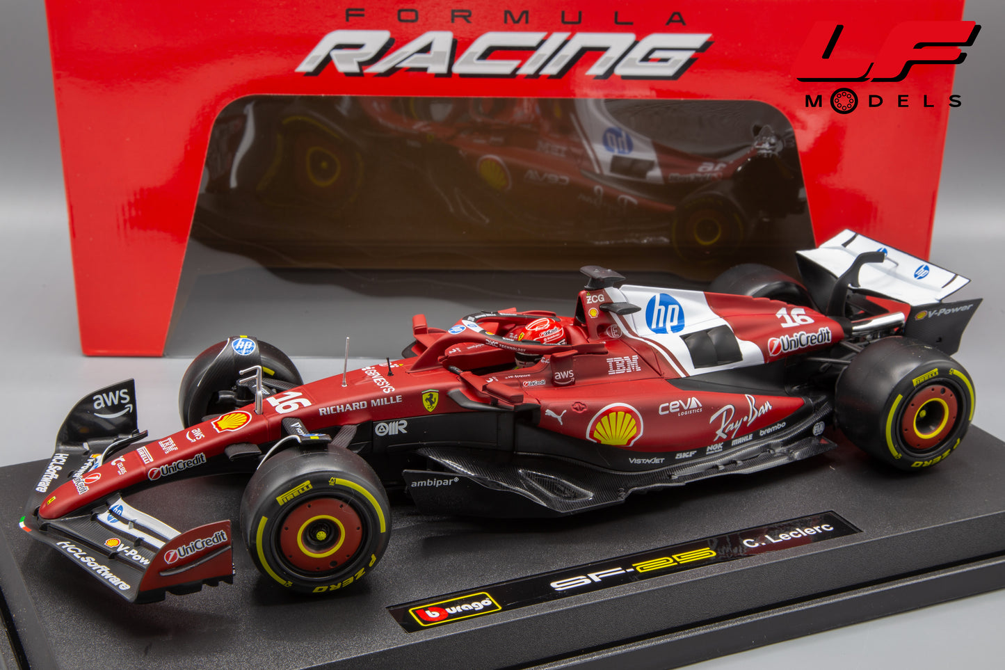 modellino ferrari sf-25 leclerc burago 1:18