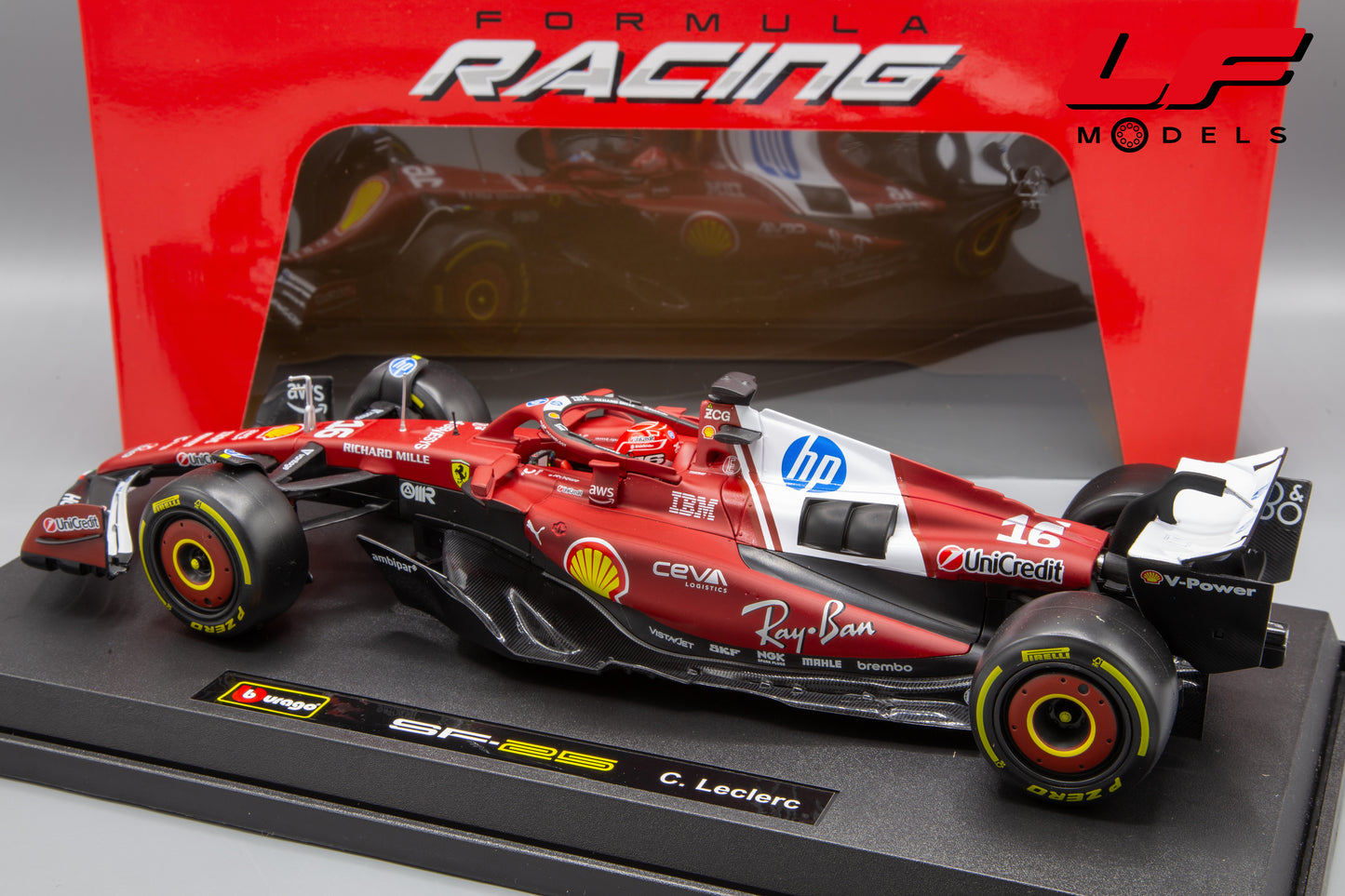 modellino ferrari sf-25 leclerc burago 1:18