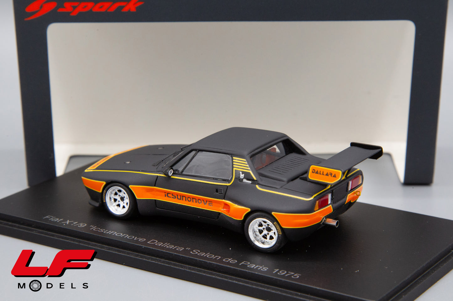 SPARK FIAT X1/9 DALLARA BERTONE SALONE DE PARIS 1975 BLACK ORANGE 1:43