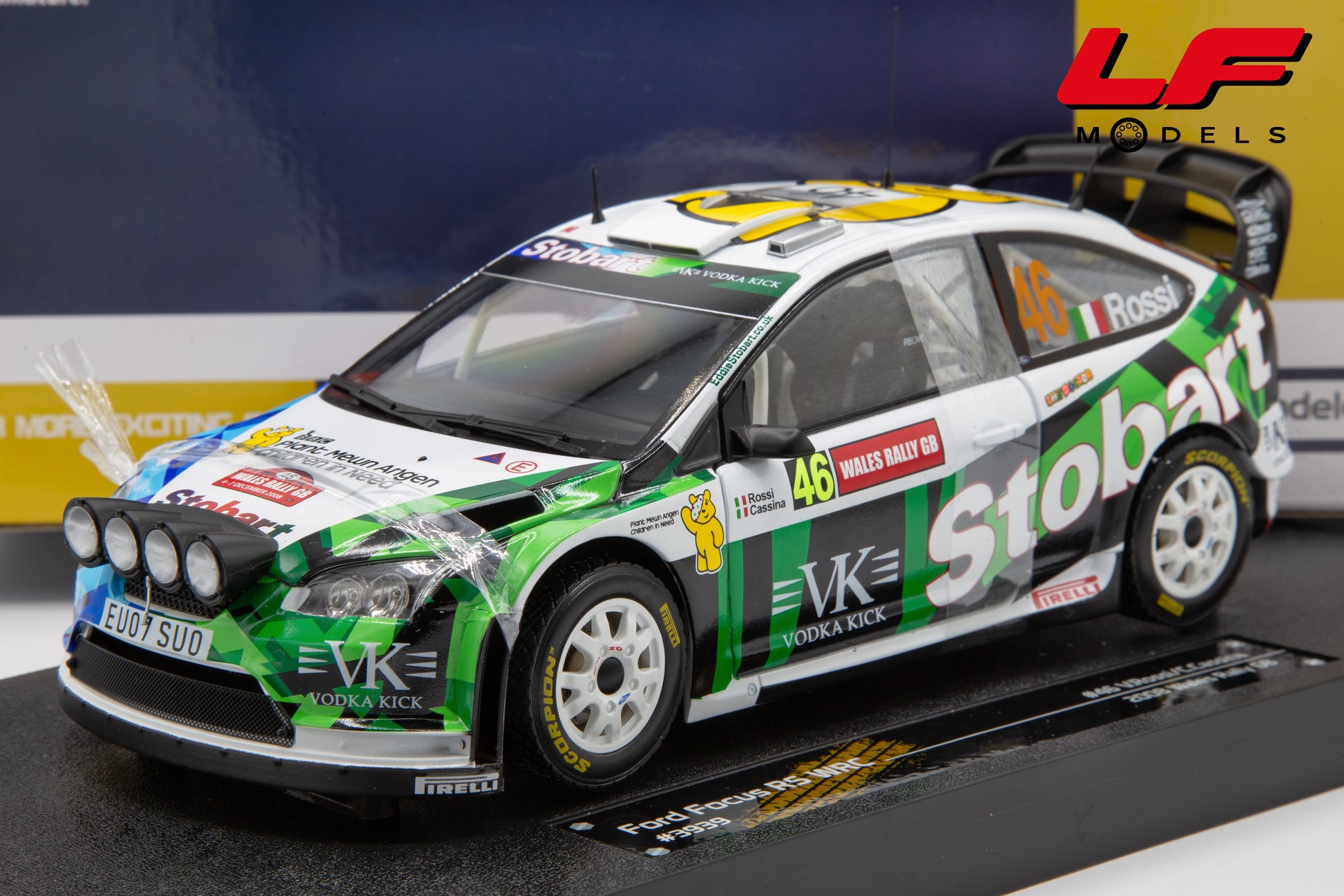 modellino ford focus rally vr46 sunstar 1:18 frontale
