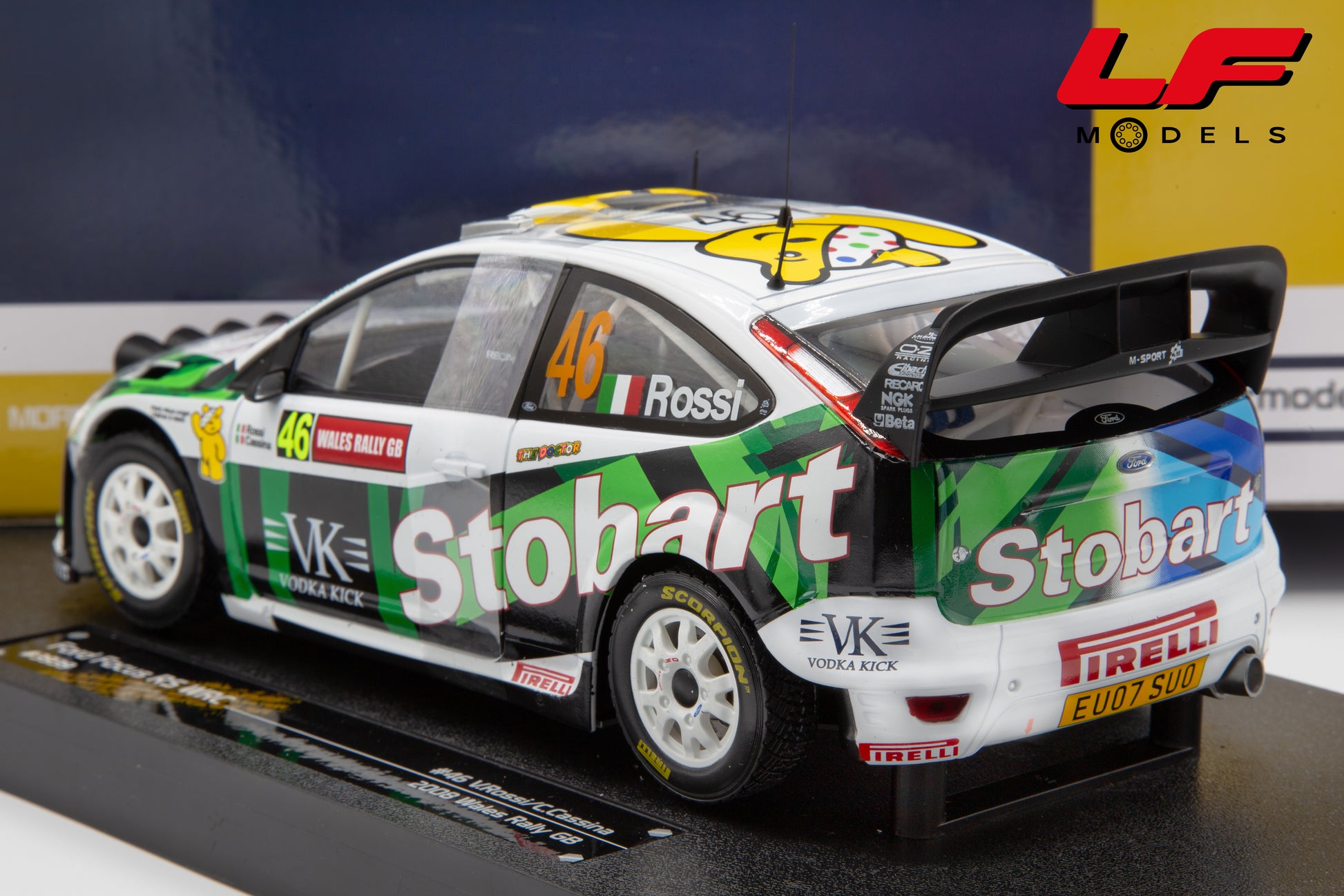 modellino ford focus rally vr46 sunstar 1:18 posteriore