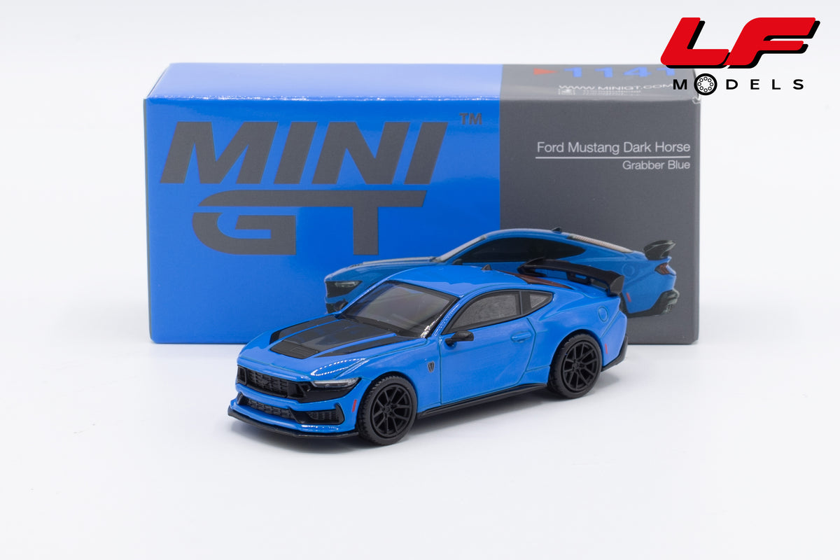modellino ford mustang dark horse grabber blue mini gt 1:64 MGT01141-L vista frontale